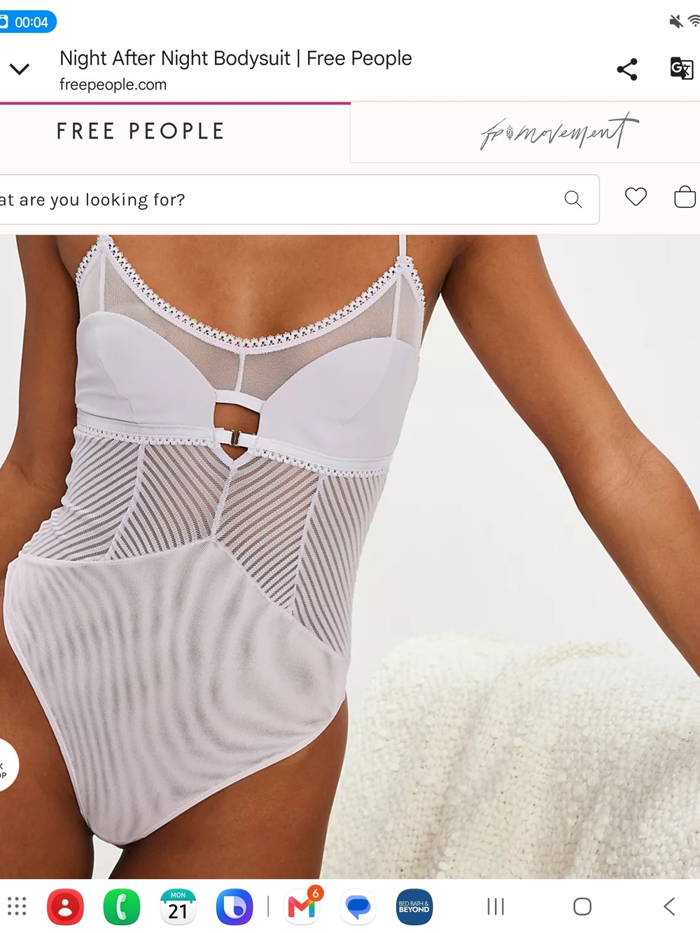 Free People White Sheer Lace-Trim Mesh Bodysuit with Keyhole